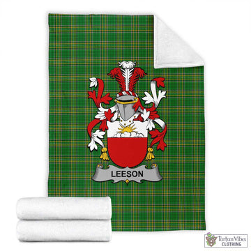 Tartan Vibes Clothing Leeson Irish Clan Tartan Blanket with Coat of Arms