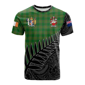 Leeson Irish Clan Tartan Cotton T-shirt with Coat of Arms New Zealand Silver Fern Half Style Kid's Shirt - Tartan Vibes Clothing