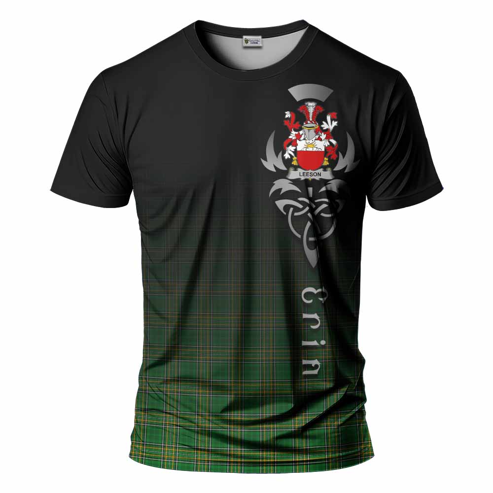 Tartan Vibes Clothing Leeson Irish Clan T-Shirt with Coat of Arms Erin Go Bragh Celtic Inspired