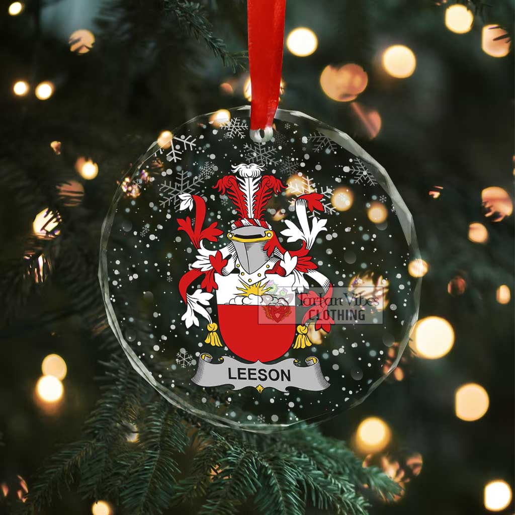 Tartan Vibes Clothing Leeson Irish Clan Christmas Glass Ornament with Coat of Arms