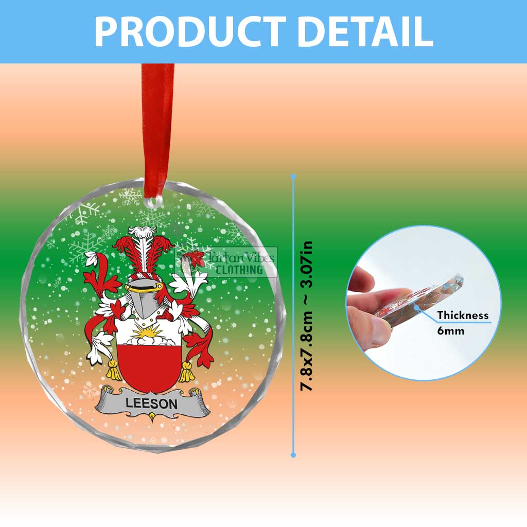 Tartan Vibes Clothing Leeson Irish Clan Christmas Glass Ornament with Coat of Arms