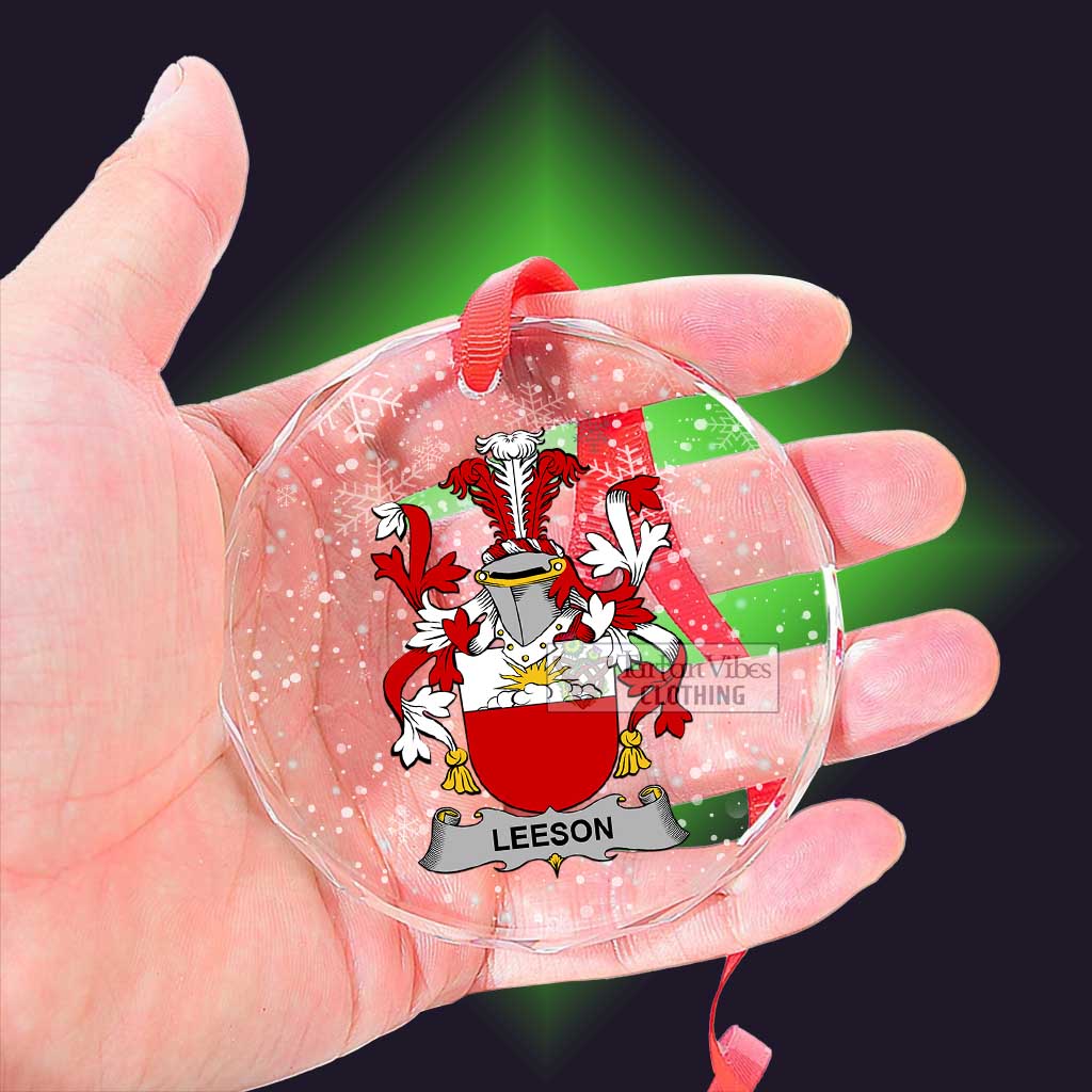 Tartan Vibes Clothing Leeson Irish Clan Christmas Glass Ornament with Coat of Arms