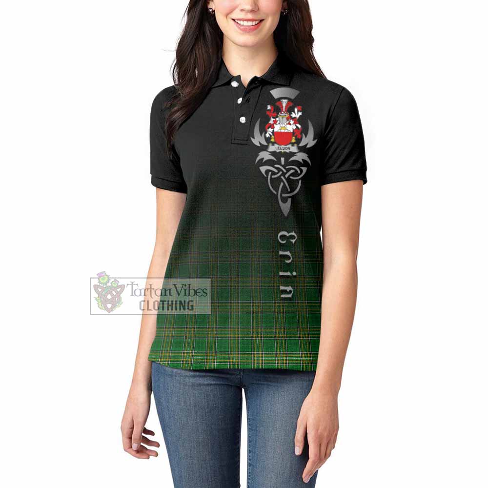 Tartan Vibes Clothing Leeson Irish Clan Women's Polo Shirt with Coat of Arms Erin Go Bragh Celtic Inspired