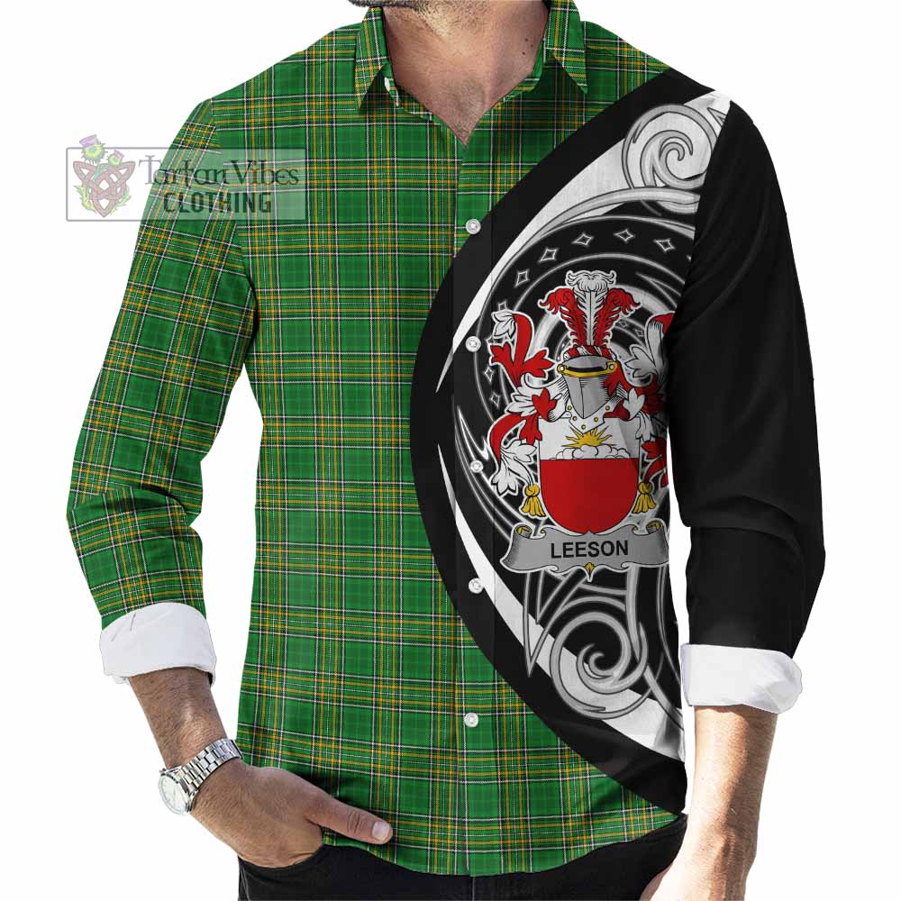 Leeson Irish Clan Long Sleeve Button Shirt Celtic Circle Style - Tartan Vibes Clothing