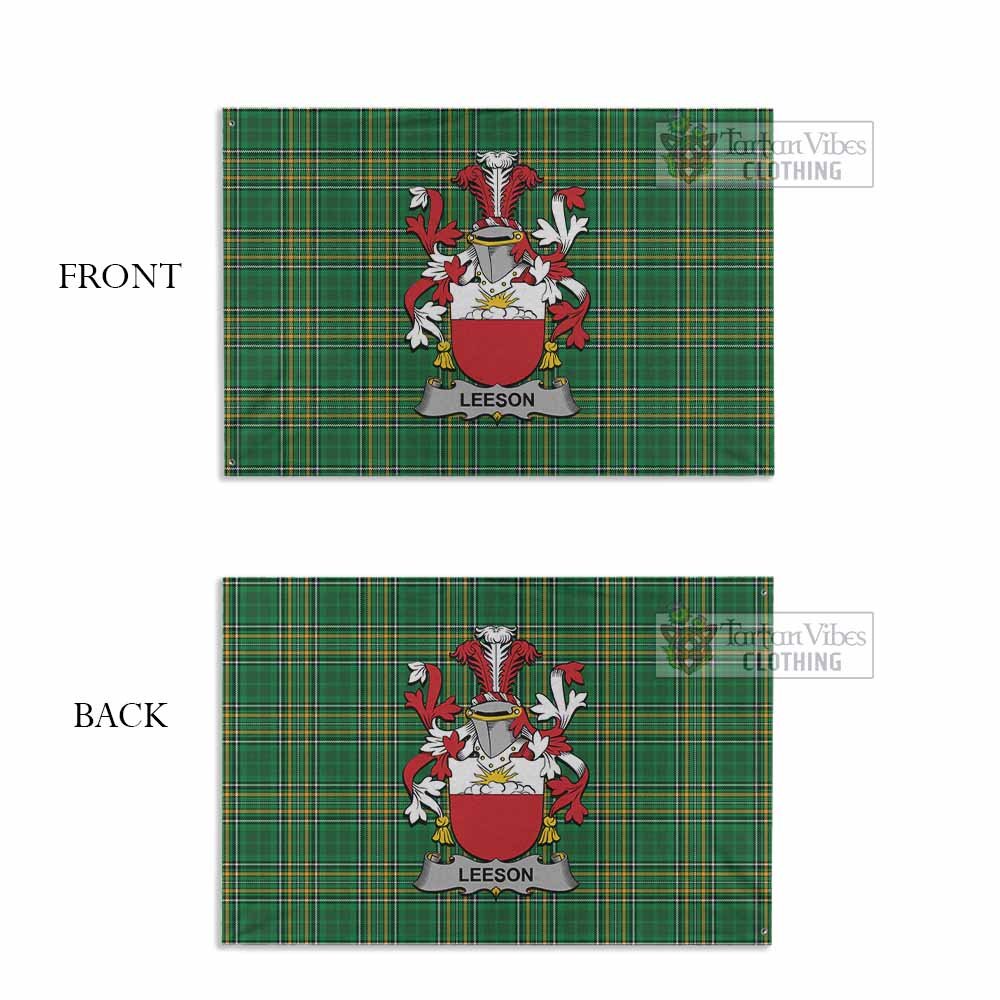 Tartan Vibes Clothing Leeson Irish Clan Tartan House Flag with Coat of Arms