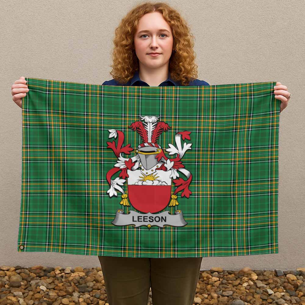 Tartan Vibes Clothing Leeson Irish Clan Tartan House Flag with Coat of Arms