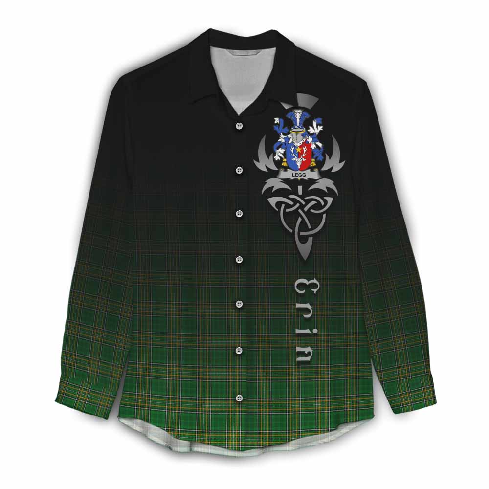 Tartan Vibes Clothing Legg Irish Clan Women's Casual Shirt with Coat of Arms Erin Go Bragh Celtic Inspired