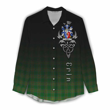 Tartan Vibes Clothing Legg Irish Clan Women's Casual Shirt with Coat of Arms Erin Go Bragh Celtic Inspired