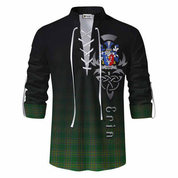 Tartan Vibes Clothing Legg Irish Clan Ghillie Kilt Shirt with Coat of Arms Erin Go Bragh Celtic Inspired