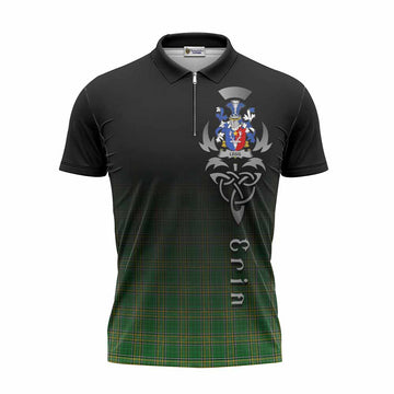 Tartan Vibes Clothing Legg Irish Clan Zipper Polo Shirt with Coat of Arms Erin Go Bragh Celtic Inspired