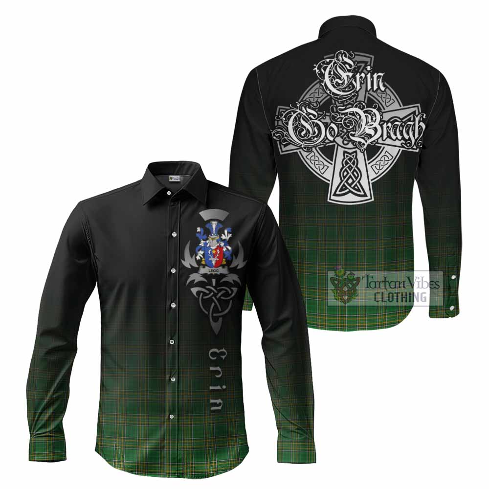 Tartan Vibes Clothing Legg Irish Clan Long Sleeve Button Shirt with Coat of Arms Erin Go Bragh Celtic Inspired