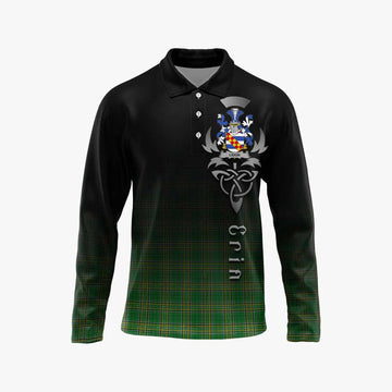 Tartan Vibes Clothing Leigh Irish Clan Long Sleeve Polo Shirt with Coat of Arms Erin Go Bragh Celtic Inspired