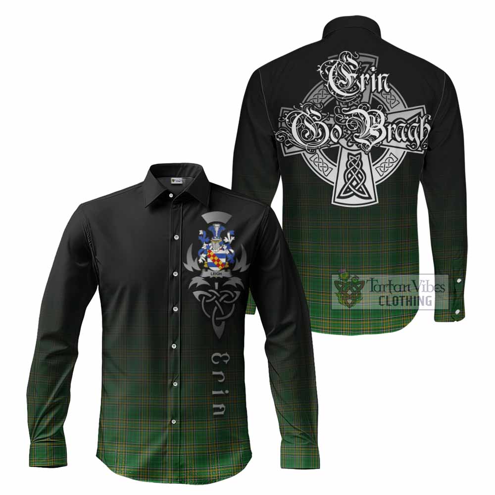 Tartan Vibes Clothing Leigh Irish Clan Long Sleeve Button Shirt with Coat of Arms Erin Go Bragh Celtic Inspired