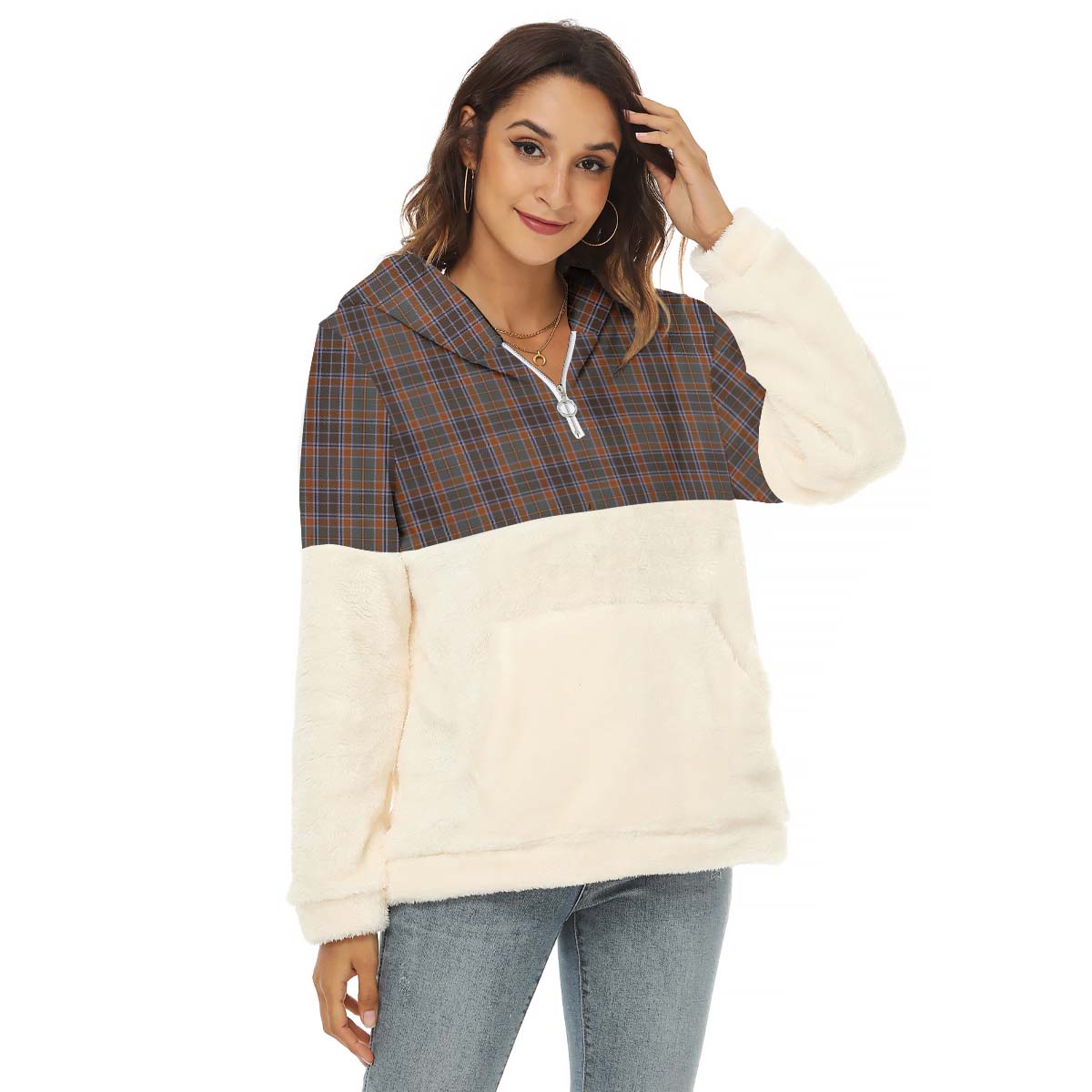 Leitrim County Ireland Tartan Women's Borg Fleece Hoodie With Half Zip Female - Tartan Vibes Clothing