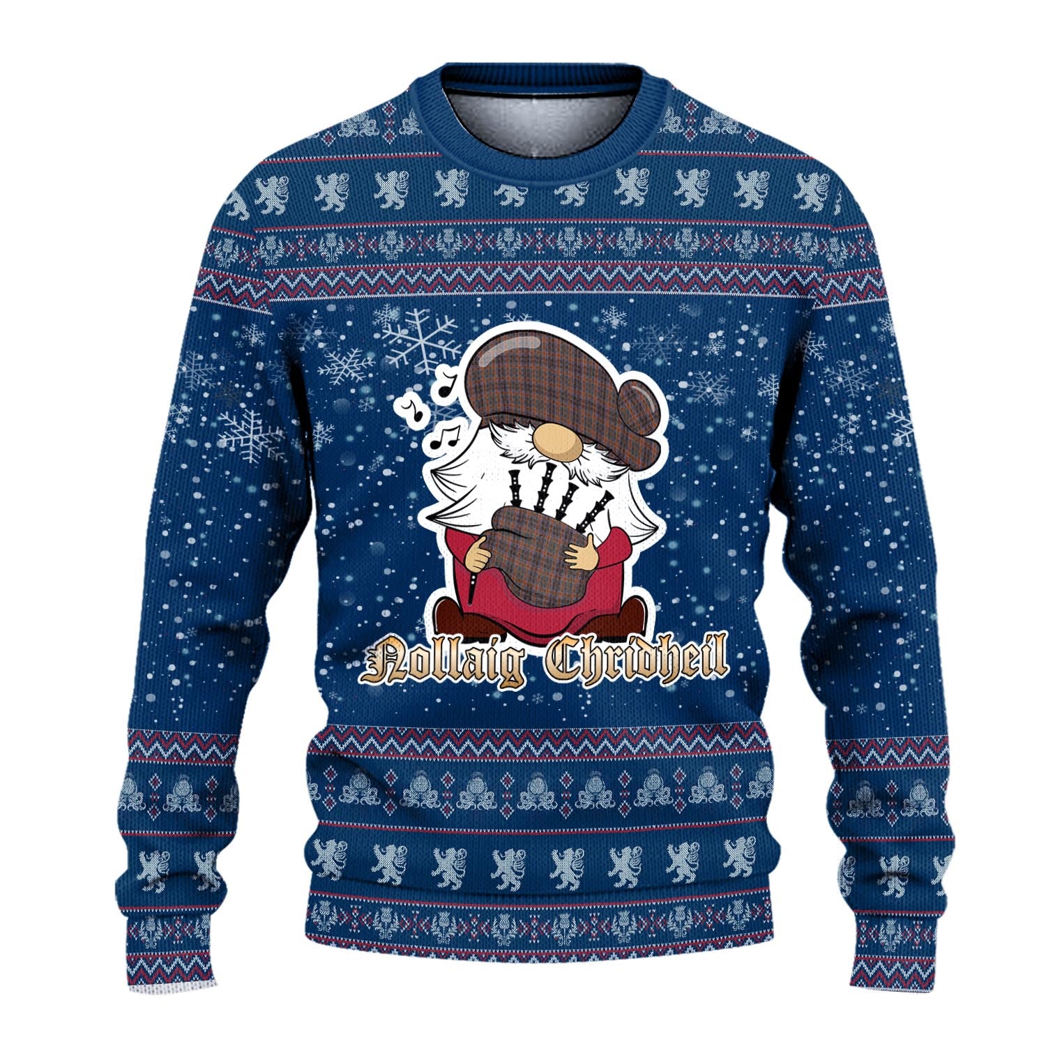 Leitrim County Ireland Clan Christmas Family Knitted Sweater with Funny Gnome Playing Bagpipes - Tartanvibesclothing