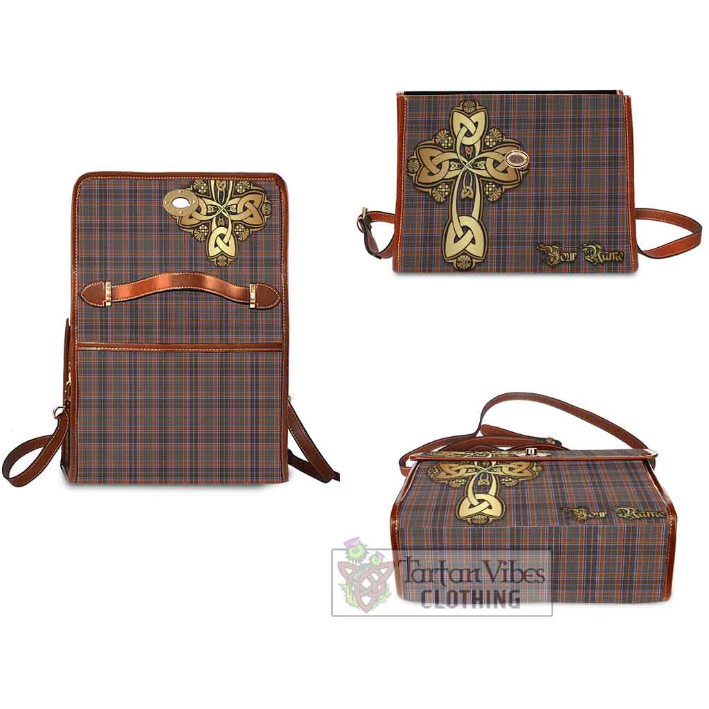 Tartan Vibes Clothing Leitrim County Ireland Tartan Waterproof Canvas Bag Golden Thistle Celtic Cross Style