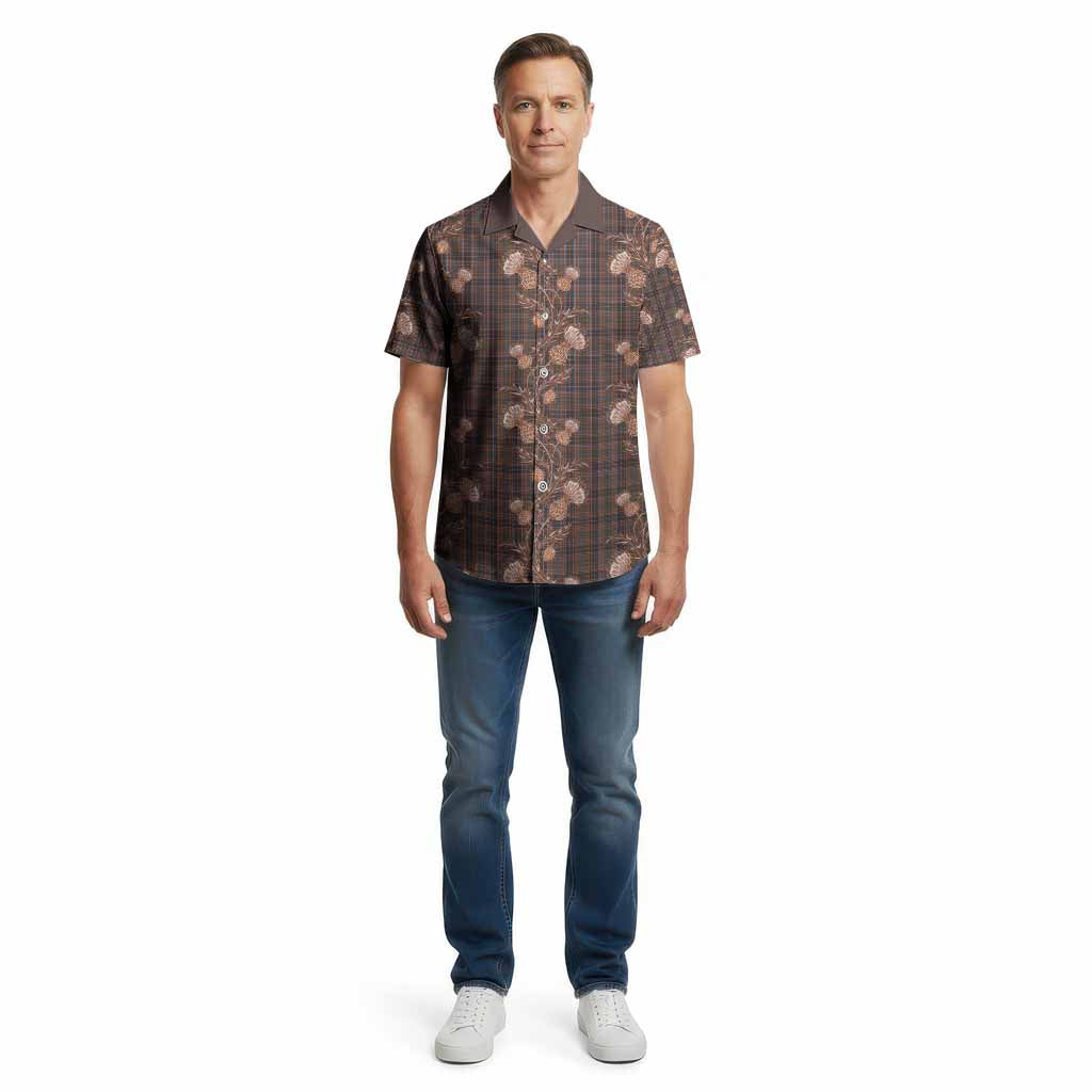 Leitrim County Ireland Tartan Cotton Hawaiian Shirt Seamless Scottish Thistle Flowers