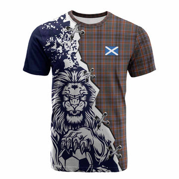 Leitrim County Ireland Tartan Scottish Cotton T-shirt Angry Lion With Soccer Ball Style
