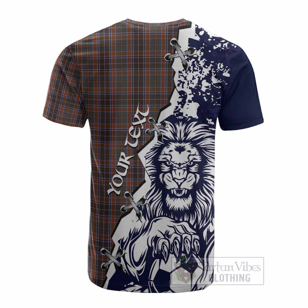 Leitrim County Ireland Tartan Scottish Cotton T-shirt Angry Lion With Soccer Ball Style