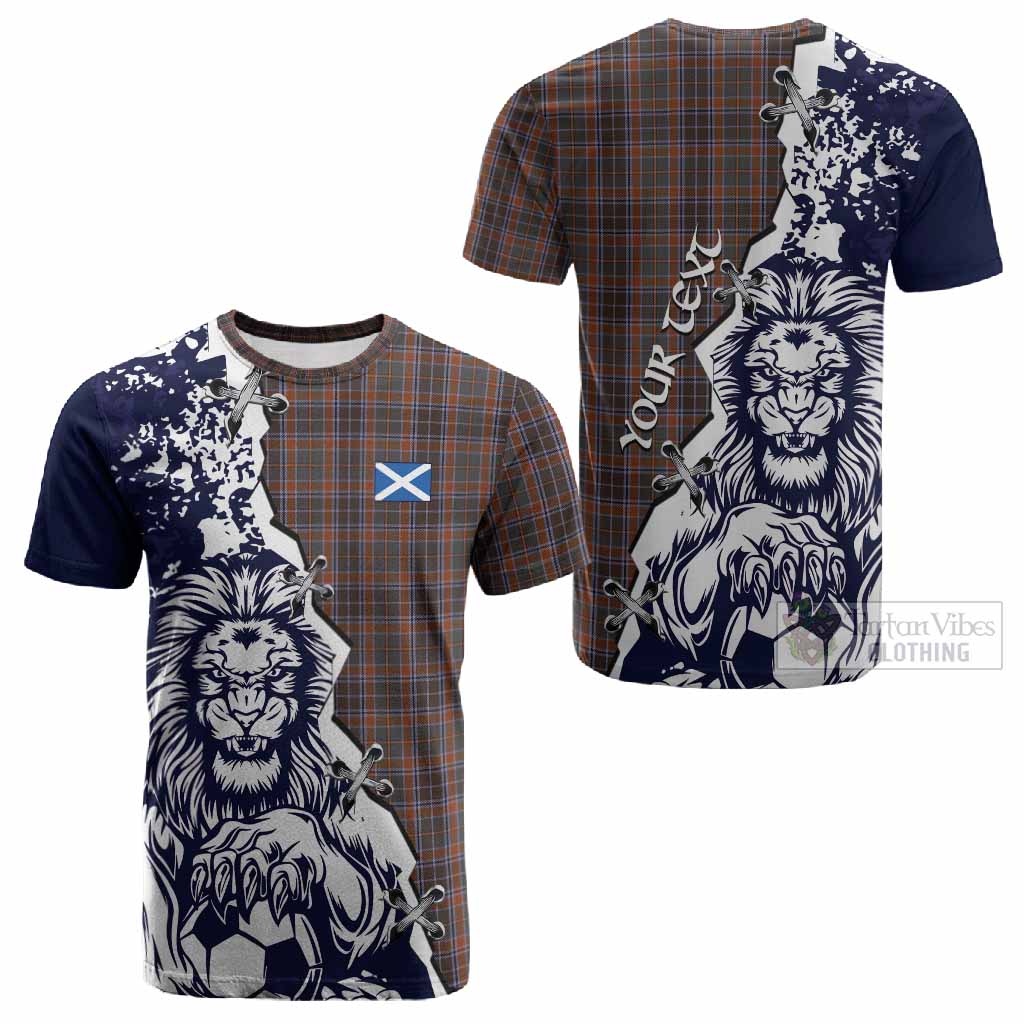 Leitrim County Ireland Tartan Scottish Cotton T-shirt Angry Lion With Soccer Ball Style