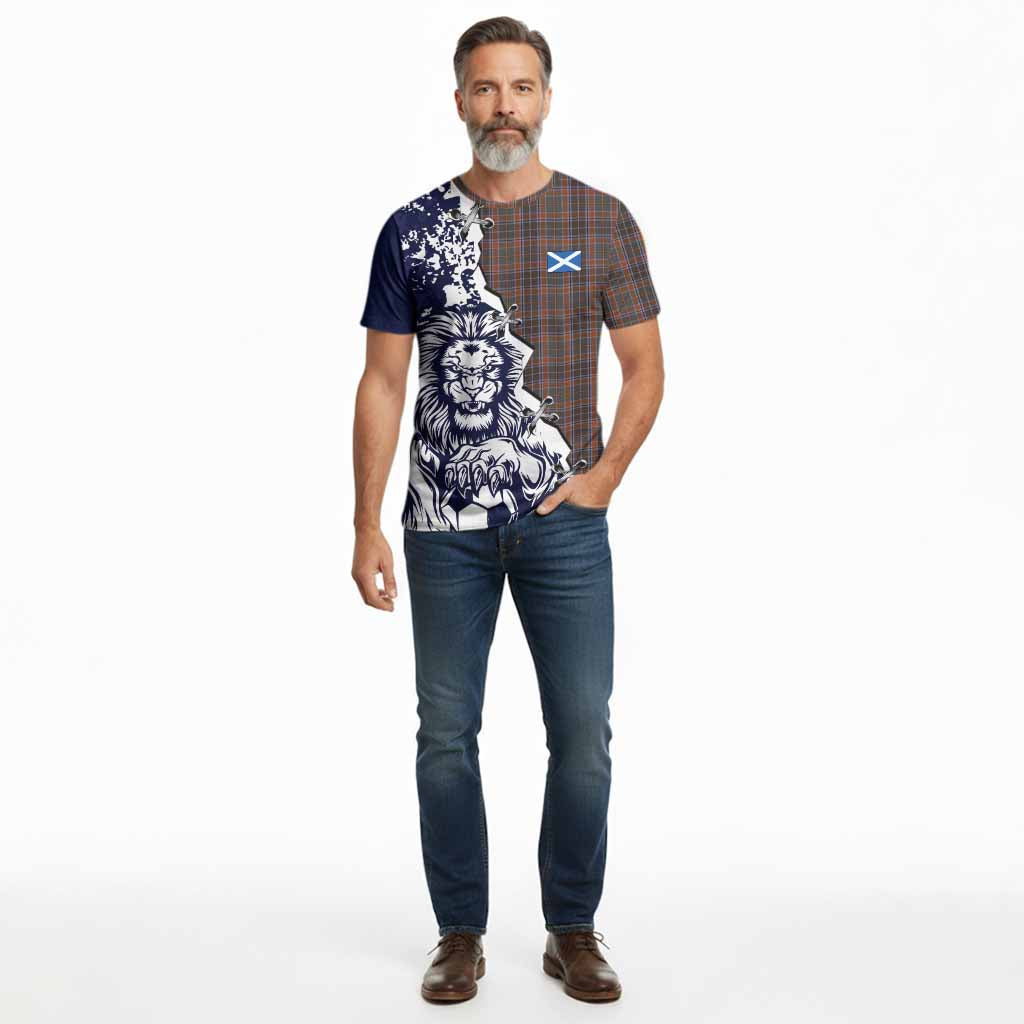 Leitrim County Ireland Tartan Scottish Cotton T-shirt Angry Lion With Soccer Ball Style