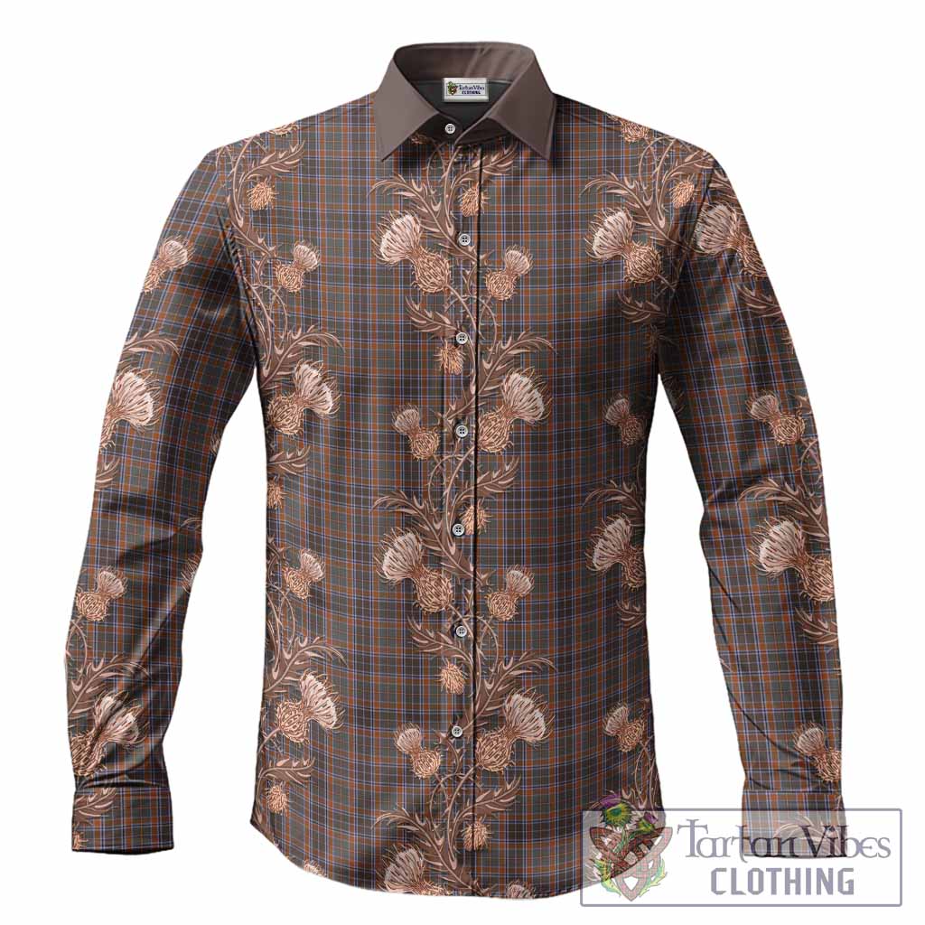 Leitrim Tartan Long Sleeve Button Shirts Seamless Scottish Thistle Flowers