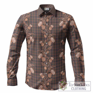 Leitrim Tartan Long Sleeve Button Shirts Seamless Scottish Thistle Flowers