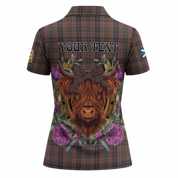 Leitrim Tartan Women Polo Shirt Scottish Thistle Heilan Coo