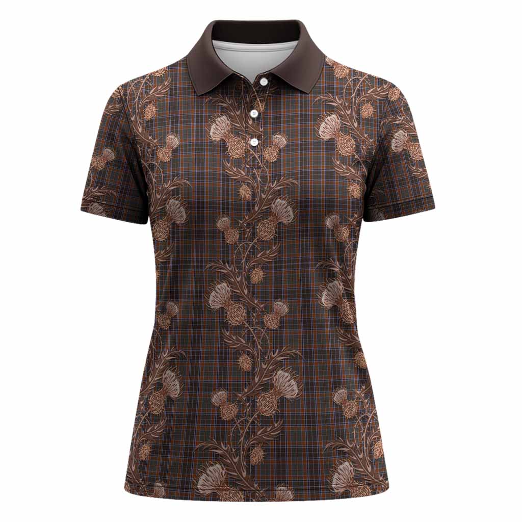 Leitrim Tartan Women Polo Shirt Seamless Scottish Thistle Flowers