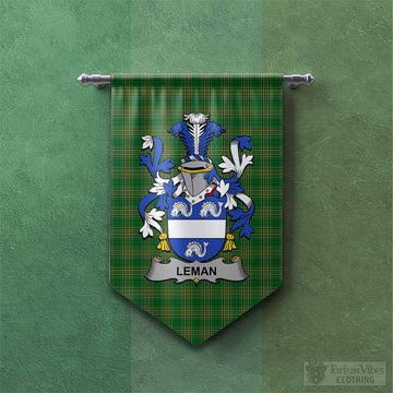 Leman Irish Clan Tartan Gonfalon, Tartan Banner with Coat of Arms