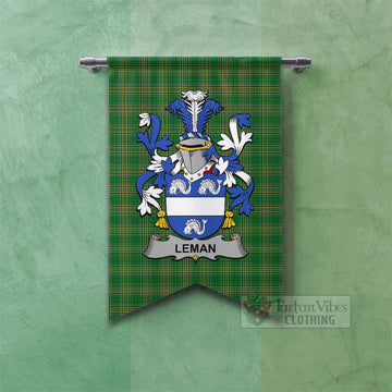 Leman Irish Clan Tartan Gonfalon, Tartan Banner with Coat of Arms