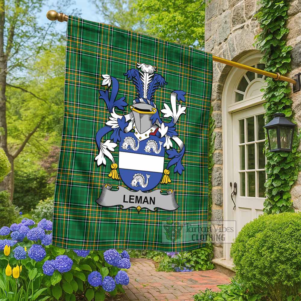 Leman Irish Clan Tartan Flag with Coat of Arms