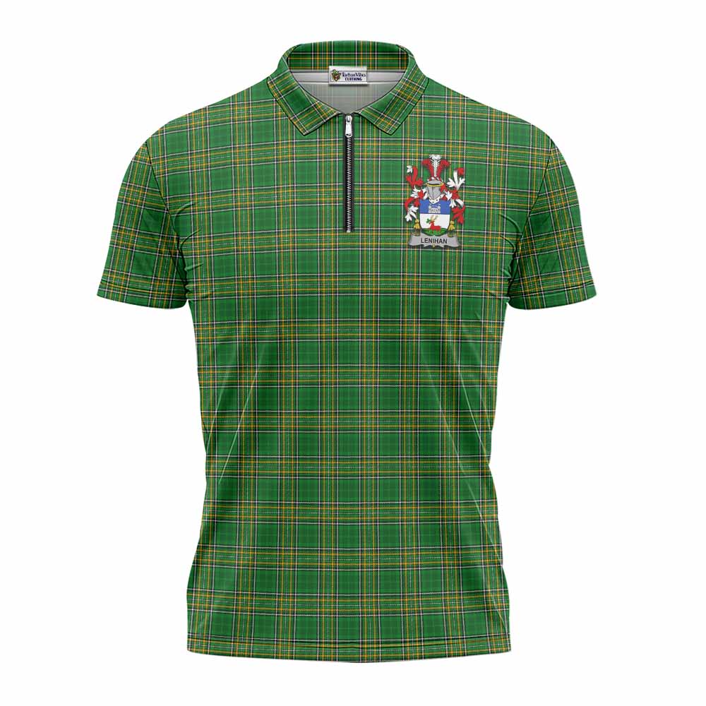 Lenihan Irish Clan Tartan Zipper Polo Shirt with Coat of Arms