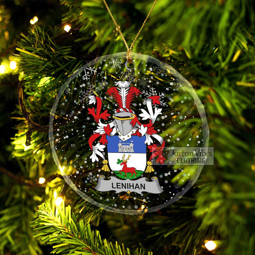 Tartan Vibes Clothing Lenihan Irish Clan Christmas Glass Ornament with Coat of Arms