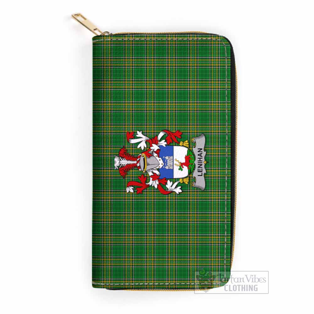 Tartan Vibes Clothing Lenihan Irish Clan Tartan Women's Leather Wallet with Coat of Arms