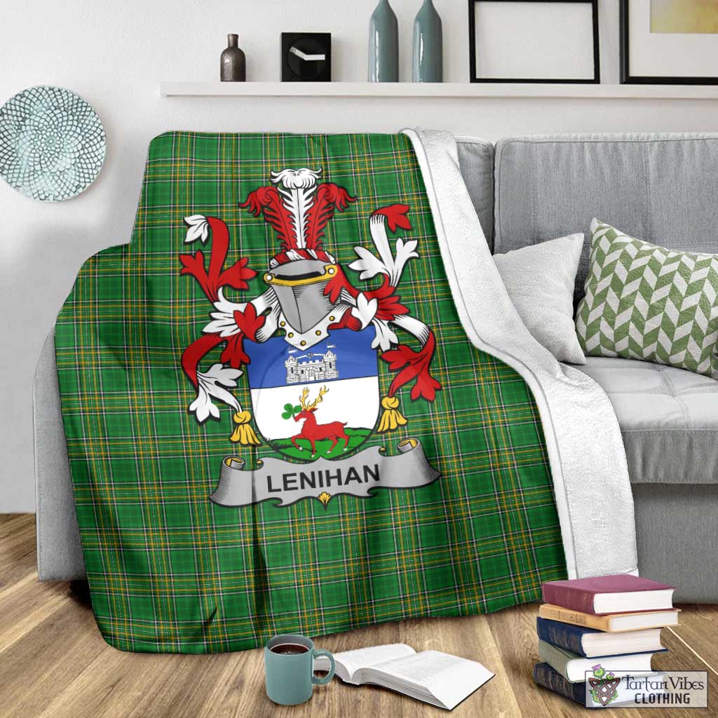 Tartan Vibes Clothing Lenihan Irish Clan Tartan Blanket with Coat of Arms