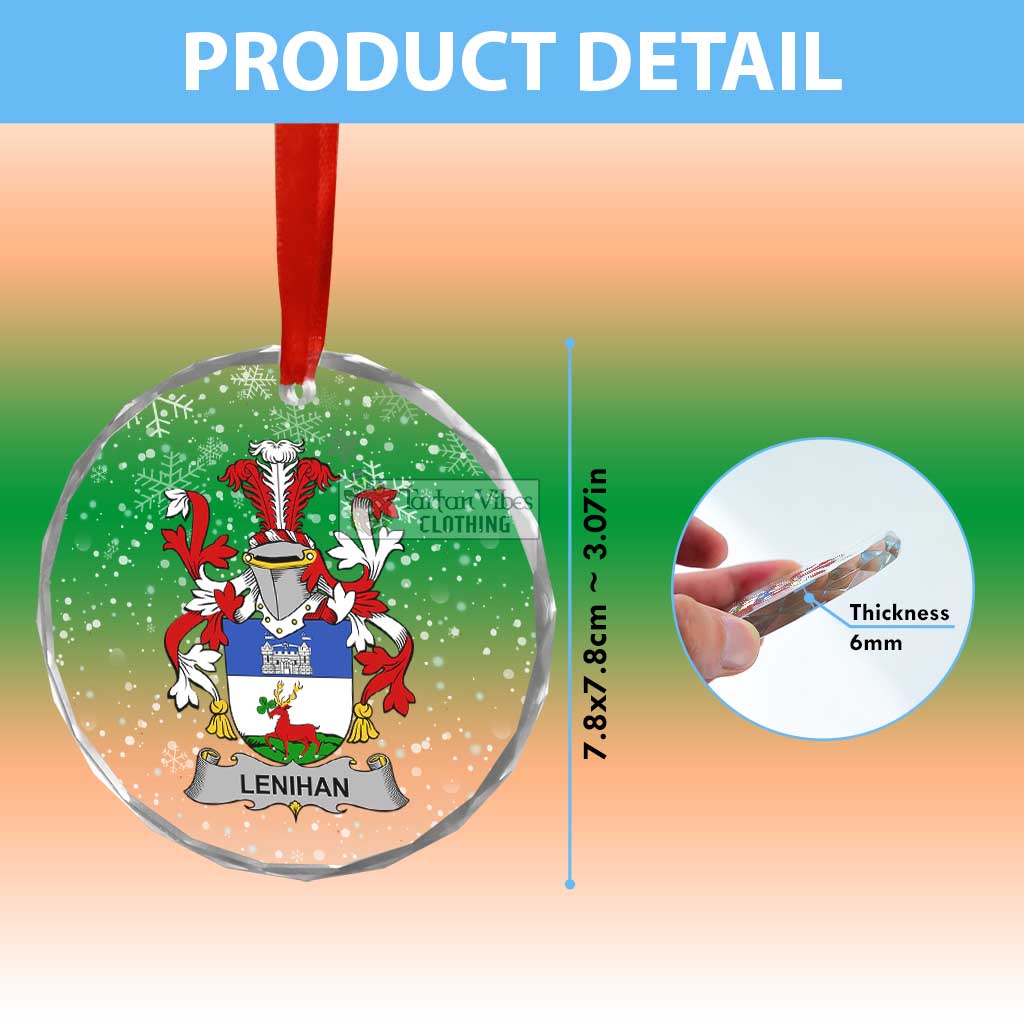 Tartan Vibes Clothing Lenihan Irish Clan Christmas Glass Ornament with Coat of Arms