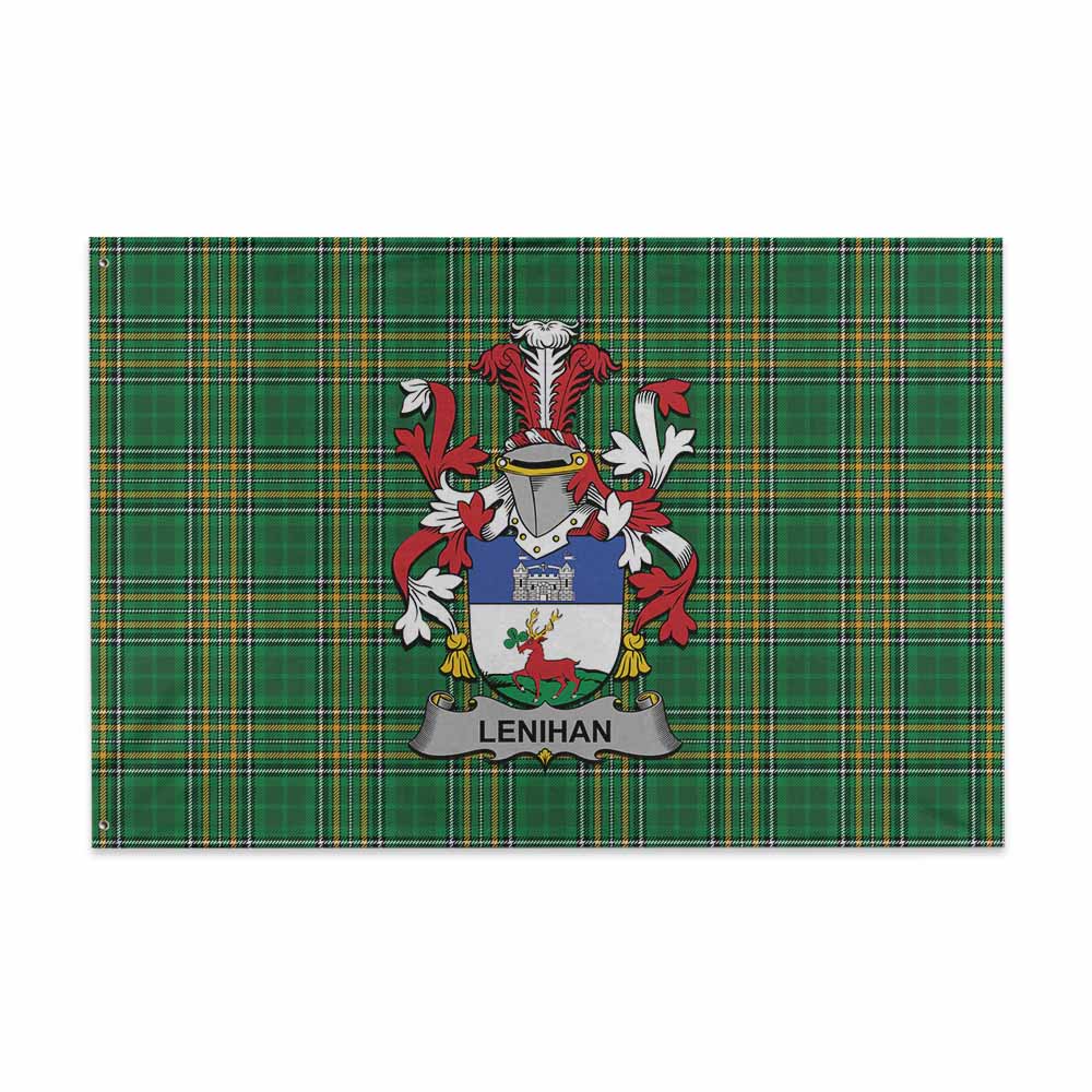 Tartan Vibes Clothing Lenihan Irish Clan Tartan House Flag with Coat of Arms