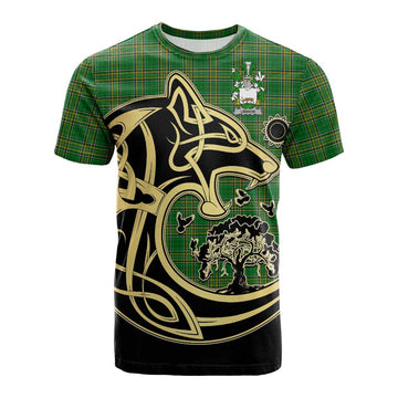 Lennon Irish Tartan Cotton T-shirt with Coat of Arms Celtic Wolf Style Kid's Shirt - Tartan Vibes Clothing