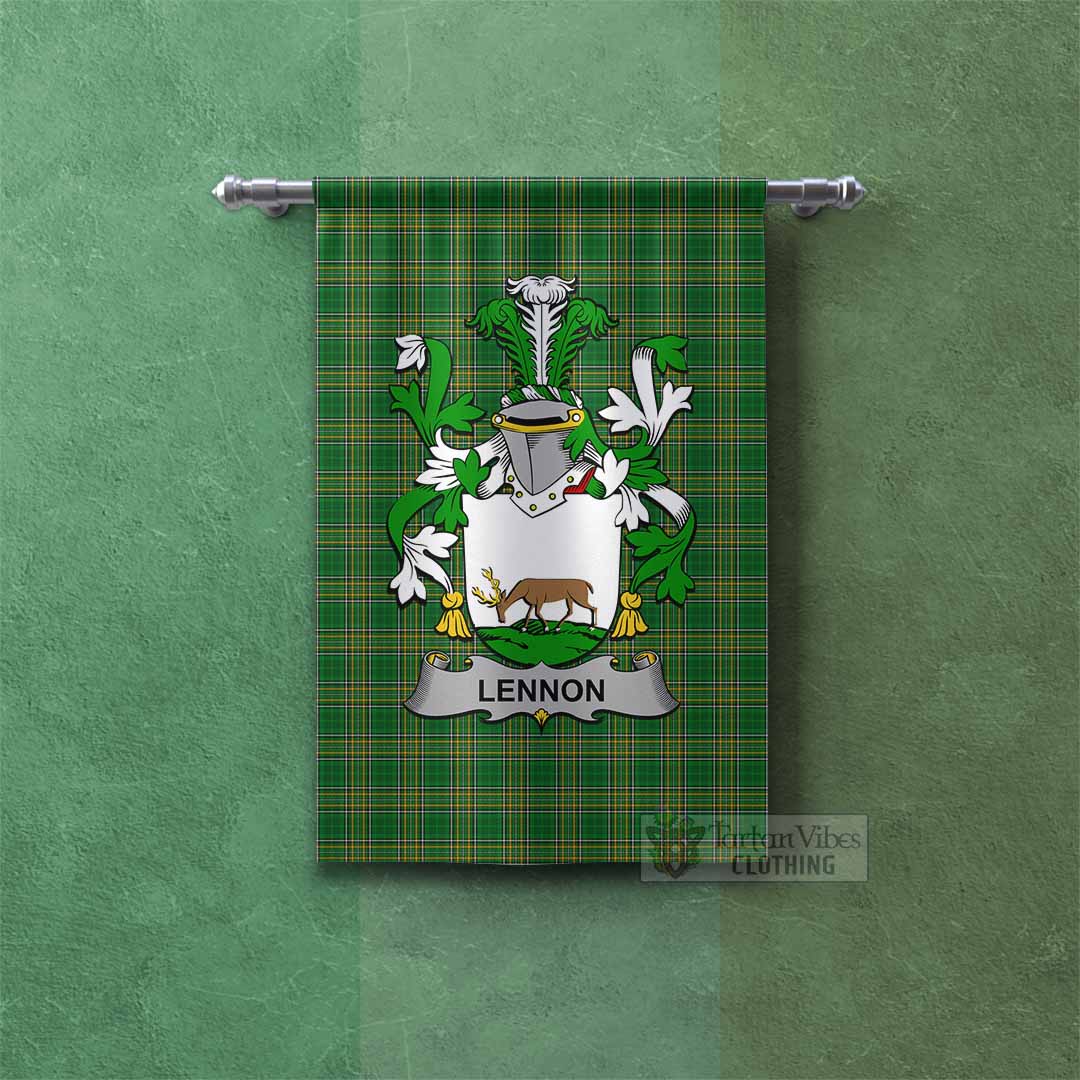 Tartan Vibes Clothing Lennon Irish Clan Tartan Gonfalon, Tartan Banner with Coat of Arms