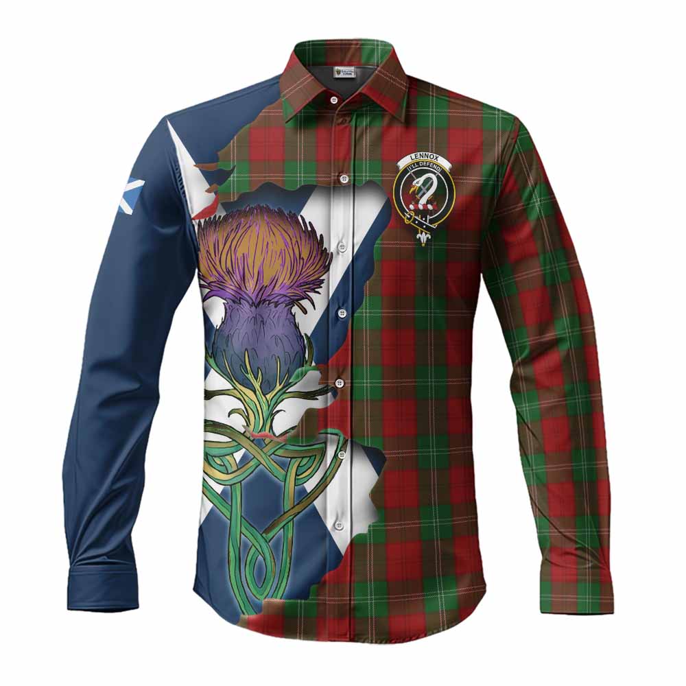 Tartan Vibes Clothing Lennox Tartan Family Crest Long Sleeve Button Shirt Scottish Thistle Celtic Inspired