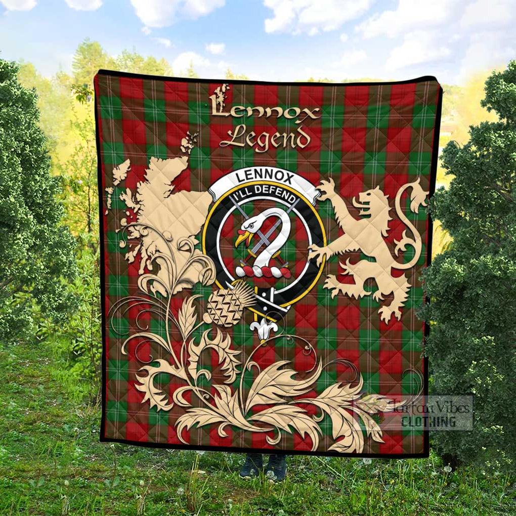 Lennox Tartan Quilt with Family Crest and Scottish Symbol Style Super King Quilt 91" x 110" - Tartan Vibes Clothing