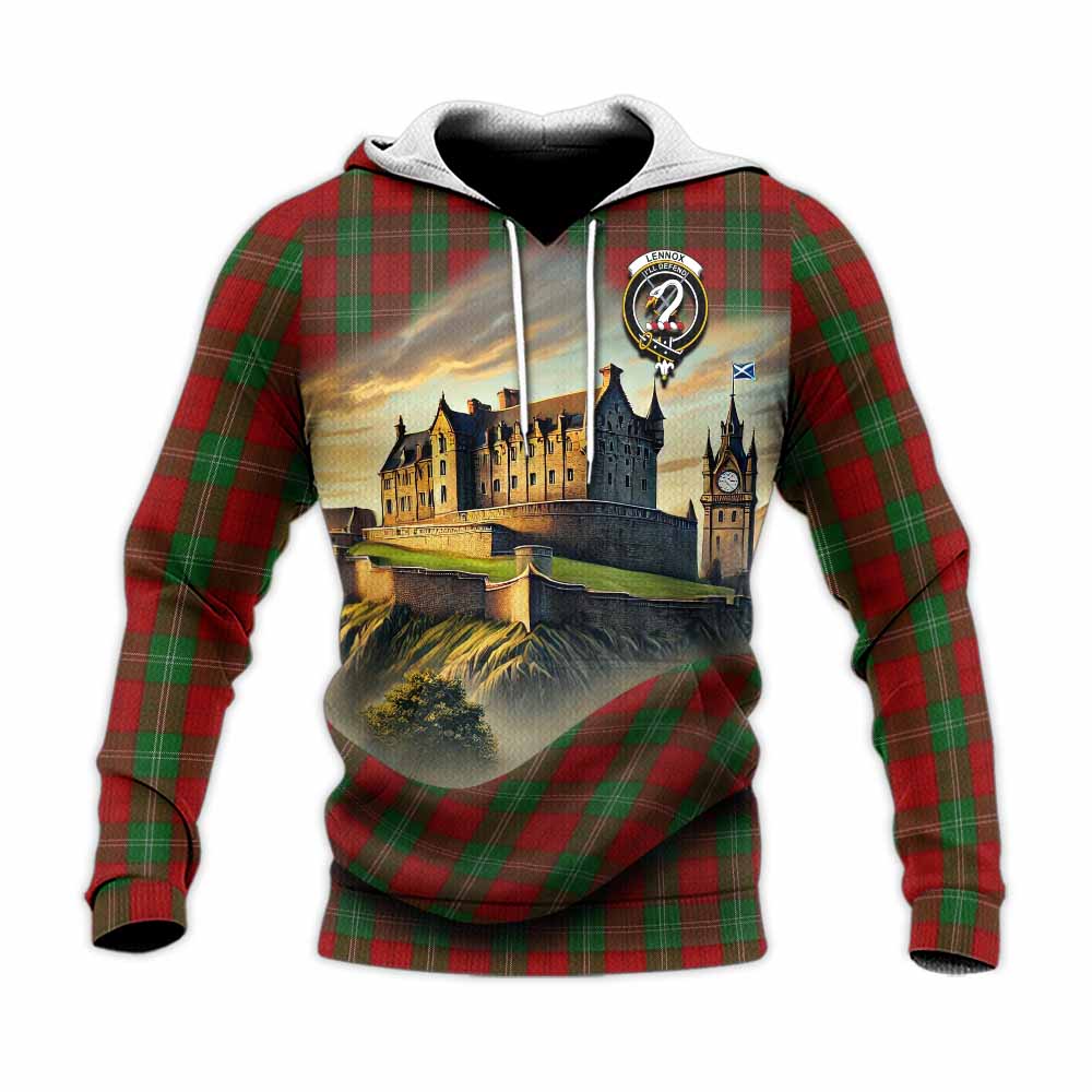 Tartan Vibes Clothing Lennox Tartan Family Crest Knitted Hoodie with Scottish Ancient Castle Style