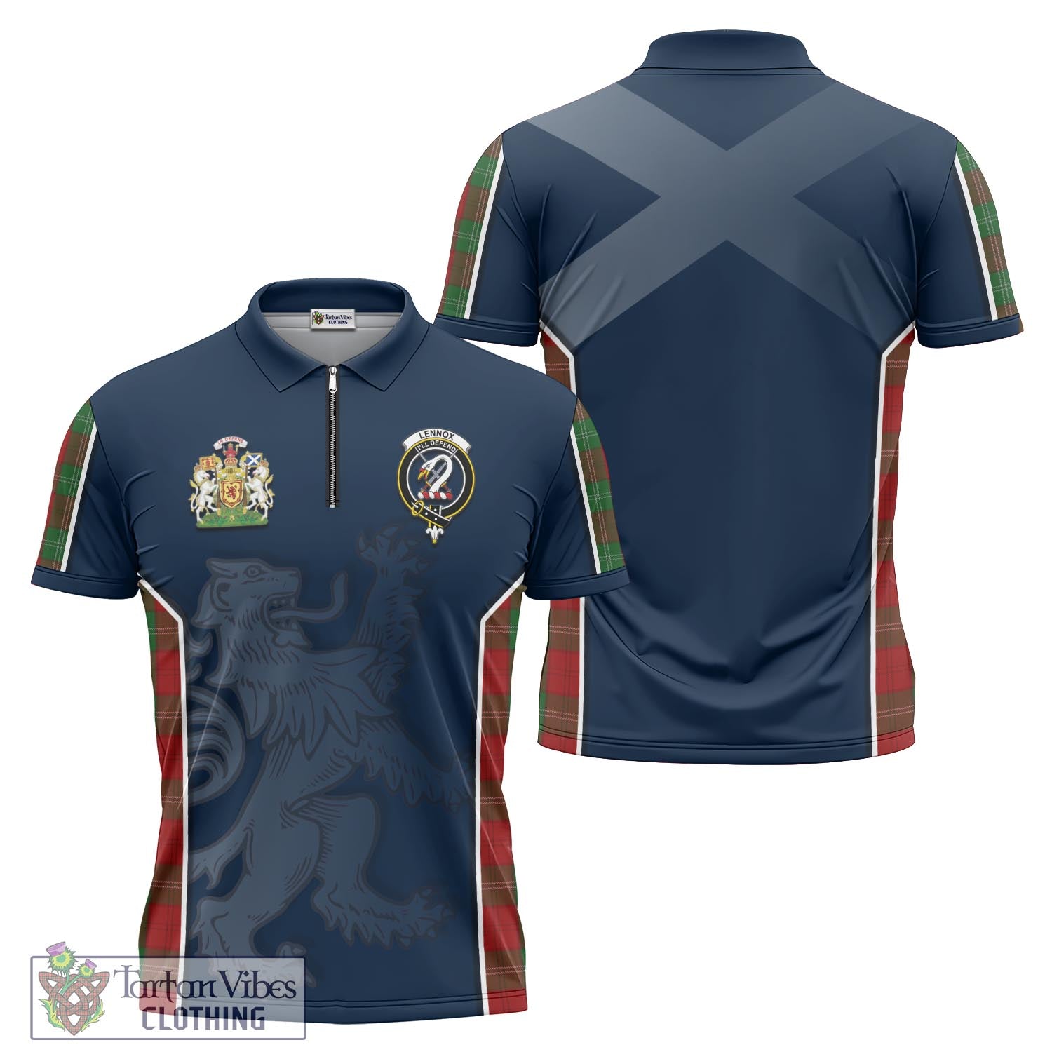 Tartan Vibes Clothing Lennox Tartan Zipper Polo Shirt with Family Crest and Lion Rampant Vibes Sport Style
