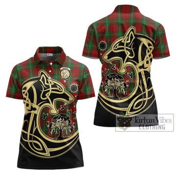 Lennox Tartan Women's Polo Shirt with Family Crest Celtic Wolf Style Women - Tartanvibesclothing Shop