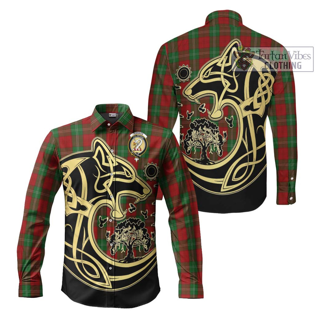 Lennox Tartan Long Sleeve Button Shirt with Family Crest Celtic Wolf Style Men's Shirt S - Tartan Vibes Clothing