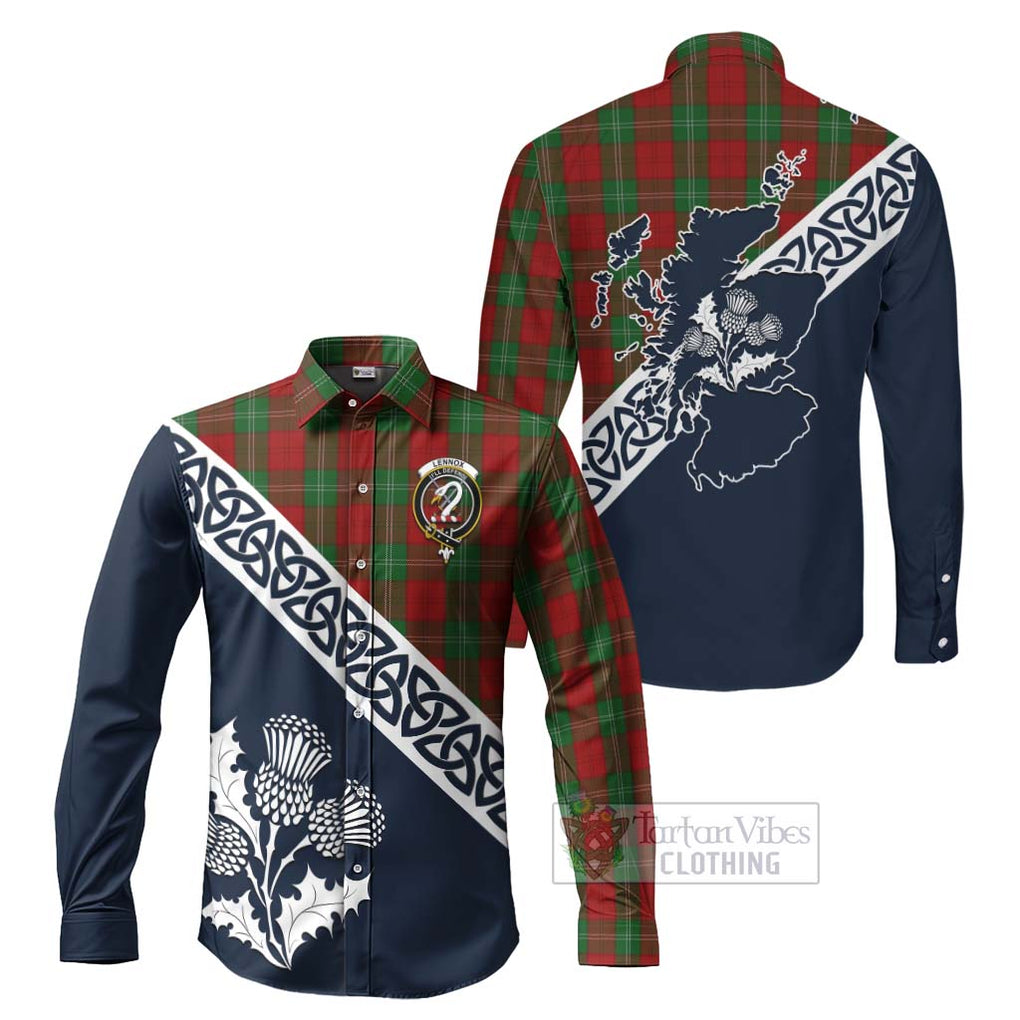 Tartan Vibes Clothing Lennox Tartan Long Sleeve Button Shirt Featuring Thistle and Scotland Map