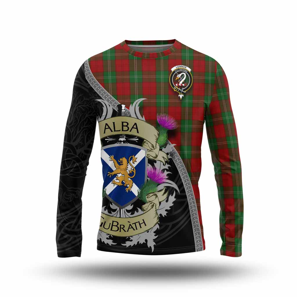 Tartan Vibes Clothing Lennox Tartan Family Crest Long Sleeve T-Shirt Lion Rampant Royal Thistle Shield Celtic Inspired
