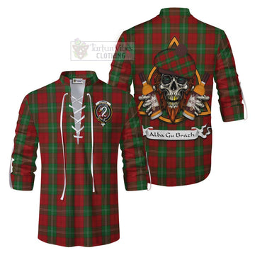 Tartan Vibes Clothing Lennox Tartan Ghillie Kilt Shirt with Family Crest and Bearded Skull Holding Bottles of Whiskey