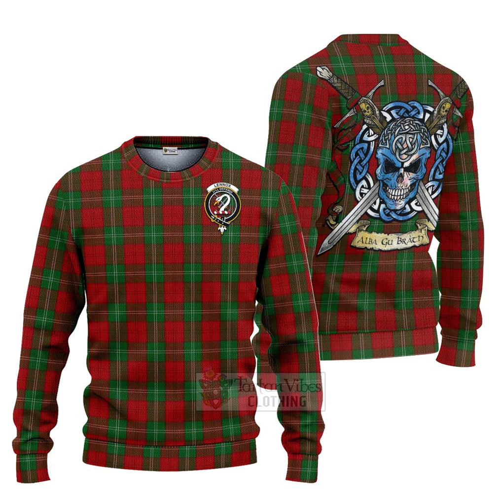 Tartan Vibes Clothing Lennox Tartan Knitted Sweater with Family Crest Celtic Skull Style